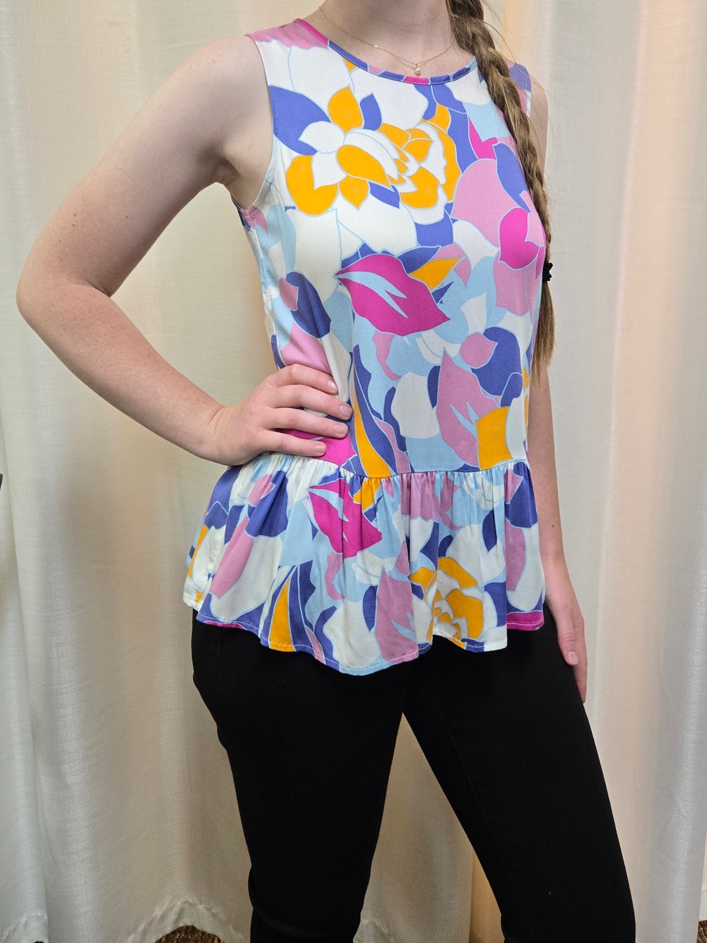 Tribal Sleeveless Floral Tank Pink, Purple & Yellow